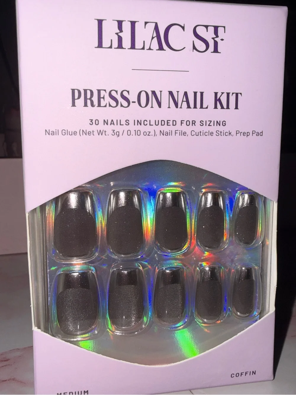 Lilac St. Silver Press-On Nail Kit - Medium Coffin (12 Nails)